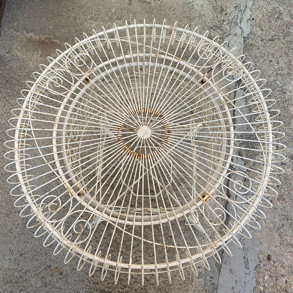 Small Vintage French White Painted Wrought Iron Wire Round Garden Table