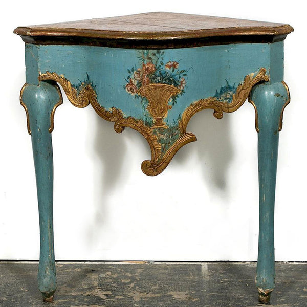 Italian Venetian Rococo Revival Painted Pine Corner Bracket Side Table