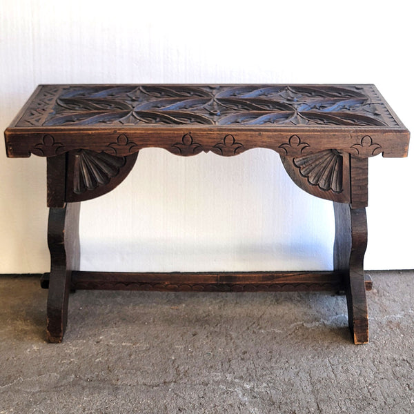 French Gothic Revival Carved Oak Bench / Low Side Table