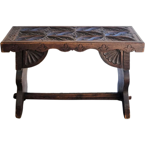 French Gothic Revival Carved Oak Bench / Low Side Table