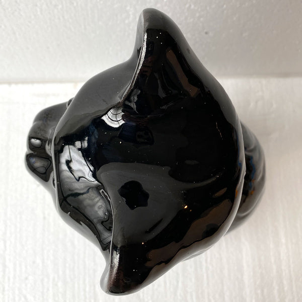 English Victorian Staffordshire Jackfield Earthenware and Glass Black Cat