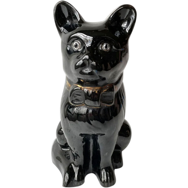 English Victorian Staffordshire Jackfield Earthenware and Glass Black Cat