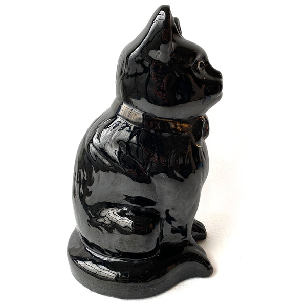 English Victorian Staffordshire Jackfield Earthenware and Glass Black Cat