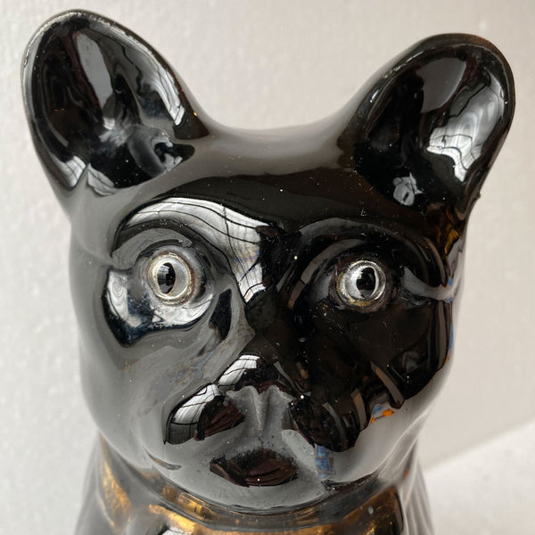 English Victorian Staffordshire Jackfield Earthenware and Glass Black Cat