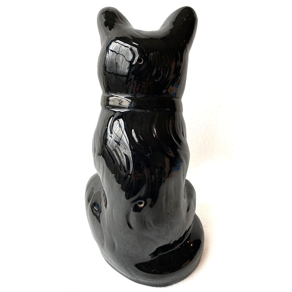 English Victorian Staffordshire Jackfield Earthenware and Glass Black Cat