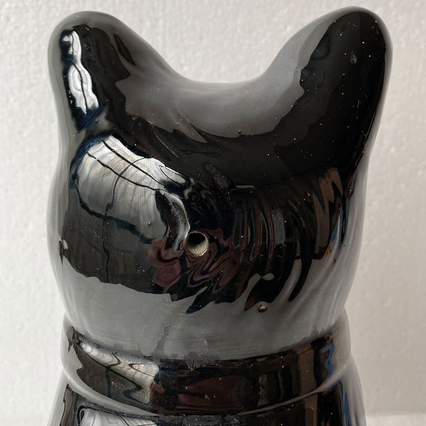 English Victorian Staffordshire Jackfield Earthenware and Glass Black Cat