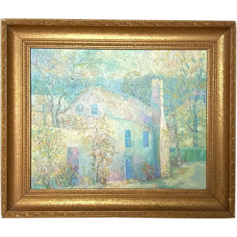 Vintage B. EVANS Impressionist Style Oil on Canvas Painting, European House