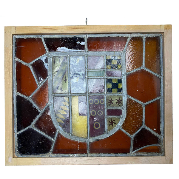 Pair of French Stained and Leaded Glass Heraldic Windows