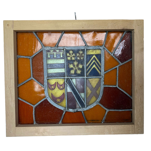 Pair of French Stained and Leaded Glass Heraldic Windows