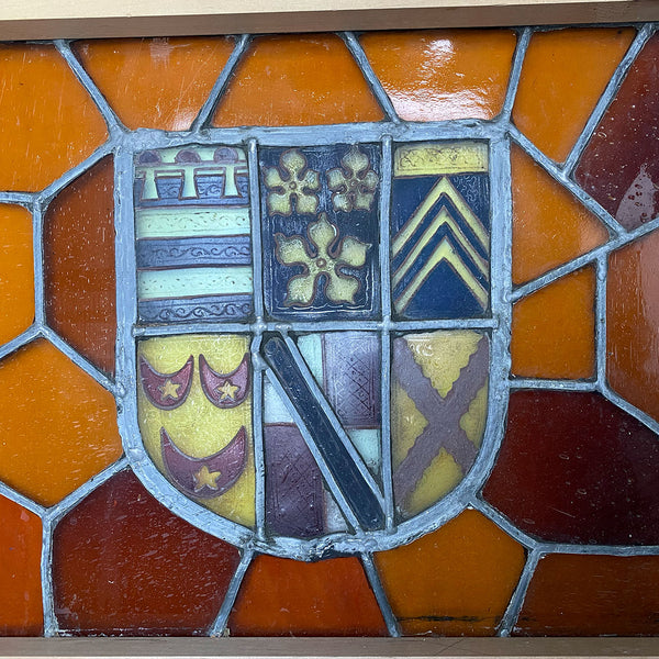 Pair of French Stained and Leaded Glass Heraldic Windows