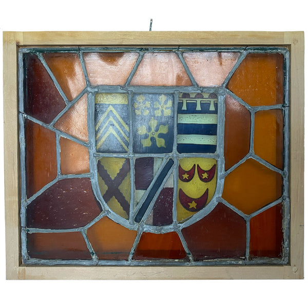 Pair of French Stained and Leaded Glass Heraldic Windows