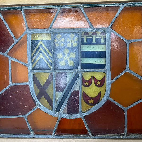 Pair of French Stained and Leaded Glass Heraldic Windows