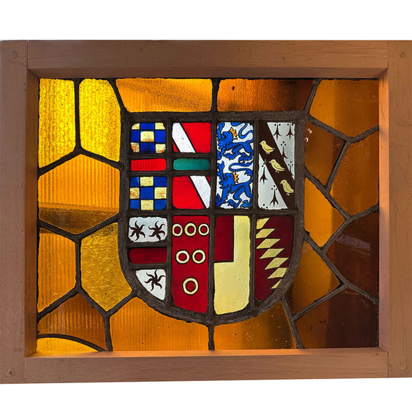 Pair of French Stained and Leaded Glass Heraldic Windows