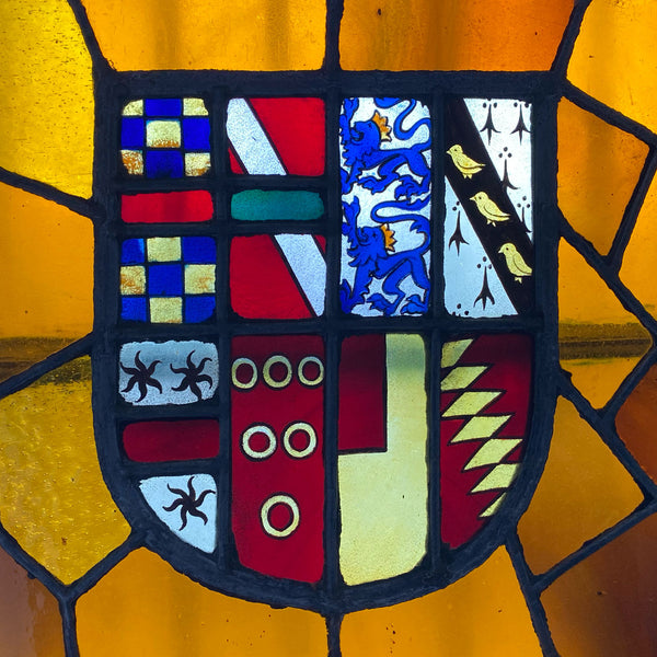 Pair of French Stained and Leaded Glass Heraldic Windows