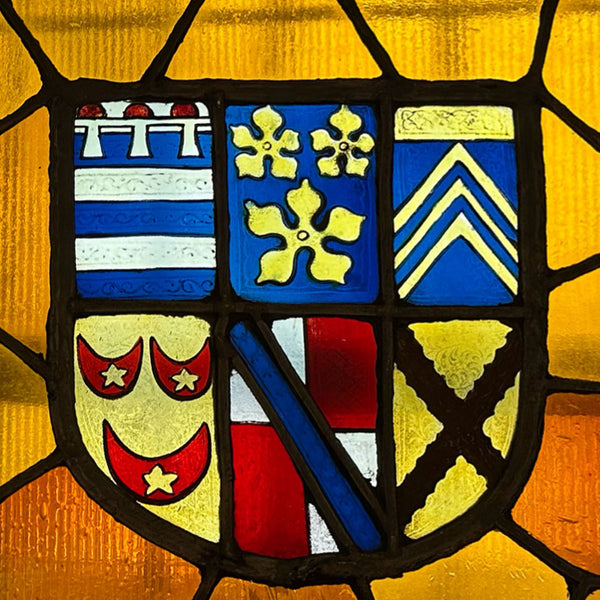 Pair of French Stained and Leaded Glass Heraldic Windows