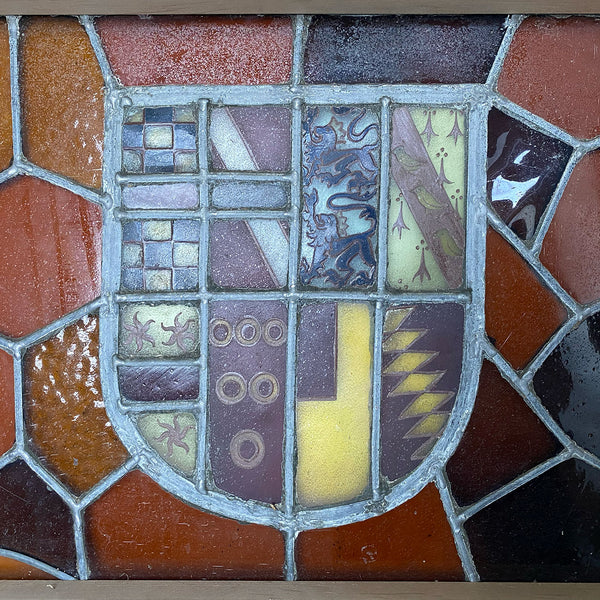 Pair of French Stained and Leaded Glass Heraldic Windows