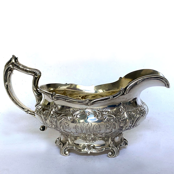 American Gorham for J. E. Caldwell Sterling Silver Chantilly Grand Sauce Boat and Tray