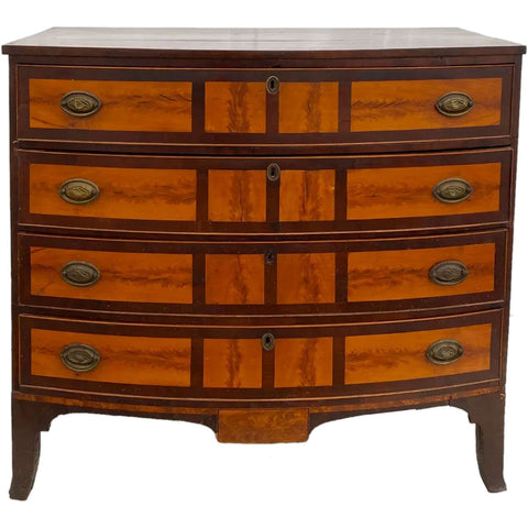 American New Hampshire Birch and Mahogany Bowfront 16-Panel Chest of Drawers