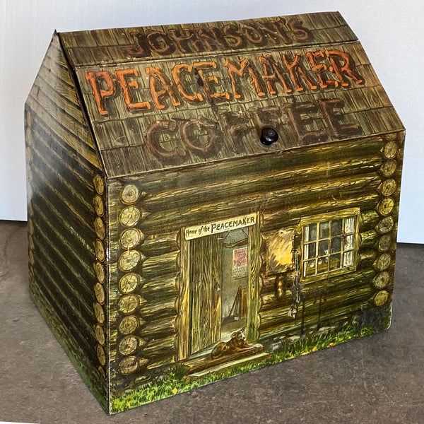 American Lithographed Tin Johnson's Peacemaker Bulk Coffee Advertising Bin