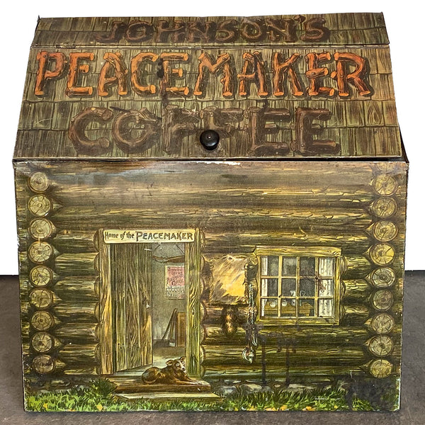 American Lithographed Tin Johnson's Peacemaker Bulk Coffee Advertising Bin