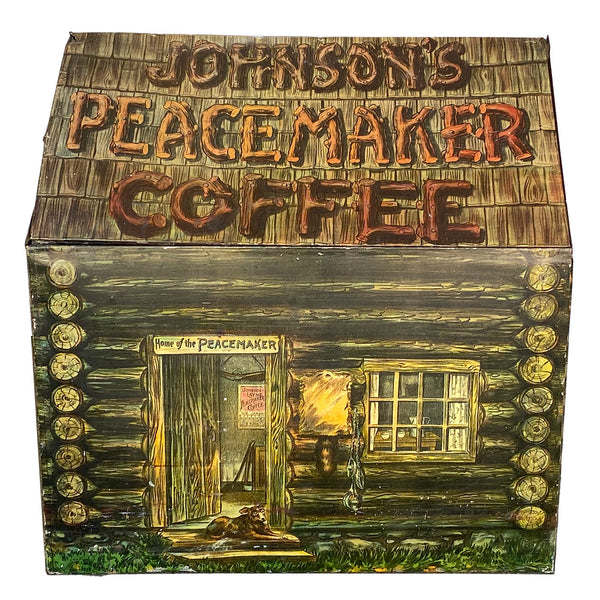 American Lithographed Tin Johnson's Peacemaker Bulk Coffee Advertising Bin