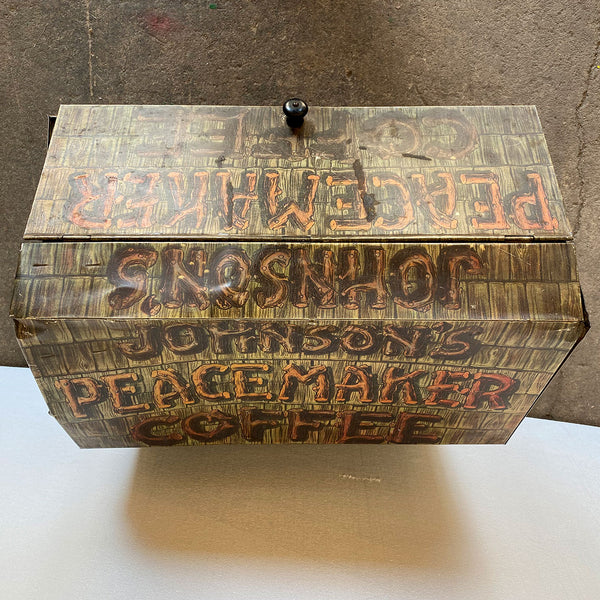 American Lithographed Tin Johnson's Peacemaker Bulk Coffee Advertising Bin