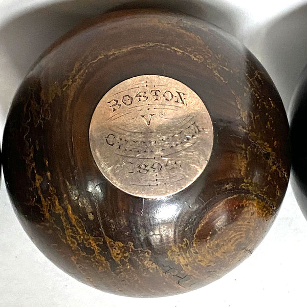 Collection of Four Scottish and English Lignum Vitae Lawn Bowls