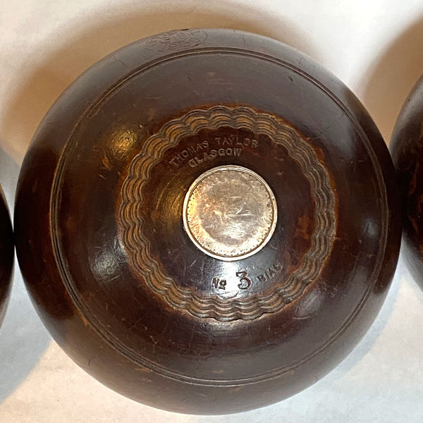 Set Three Vintage Scottish Thomas Taylor Lignum Vitae Sporting Trophy Lawn Bowls