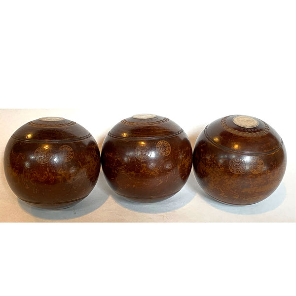 Set Three Vintage Scottish Thomas Taylor Lignum Vitae Sporting Trophy Lawn Bowls