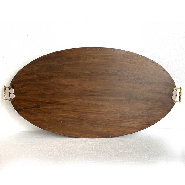 Large English Georgian Style Burled Walnut and Brass Oval Gallery Serving Tray