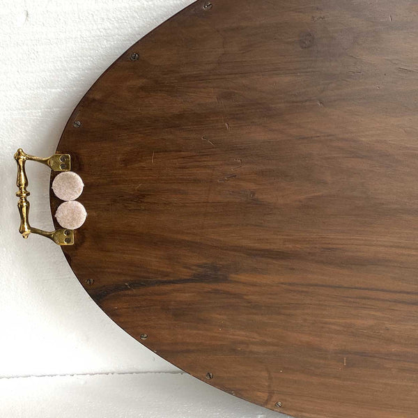Large English Georgian Style Burled Walnut and Brass Oval Gallery Serving Tray