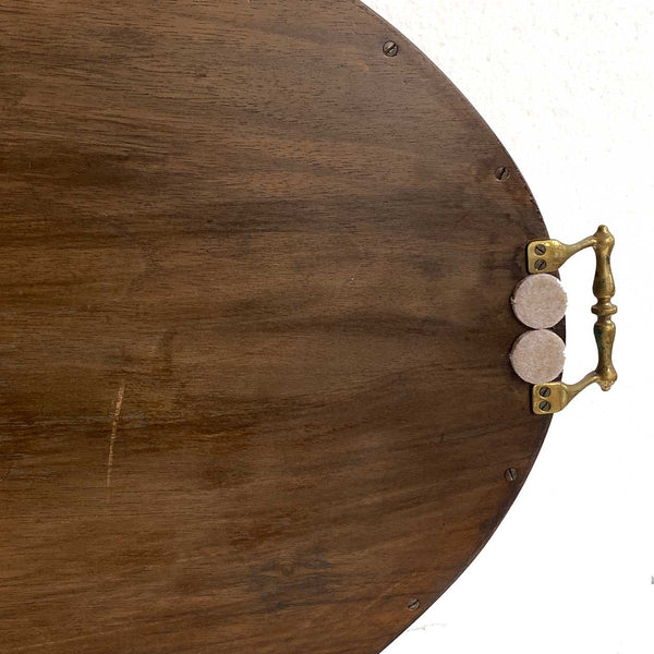 Large English Georgian Style Burled Walnut and Brass Oval Gallery Serving Tray