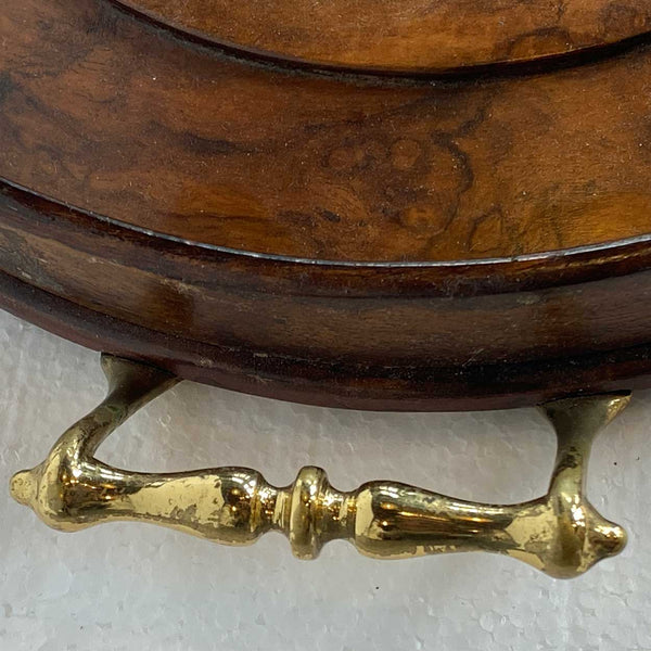 Large English Georgian Style Burled Walnut and Brass Oval Gallery Serving Tray