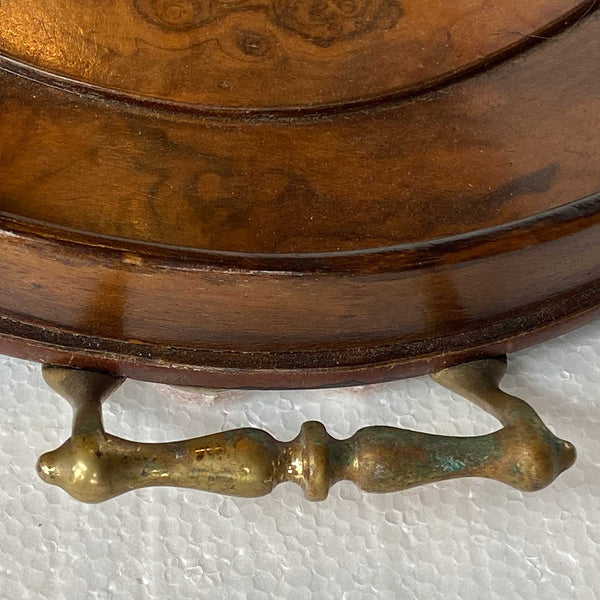 Large English Georgian Style Burled Walnut and Brass Oval Gallery Serving Tray