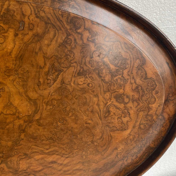 Large English Georgian Style Burled Walnut and Brass Oval Gallery Serving Tray