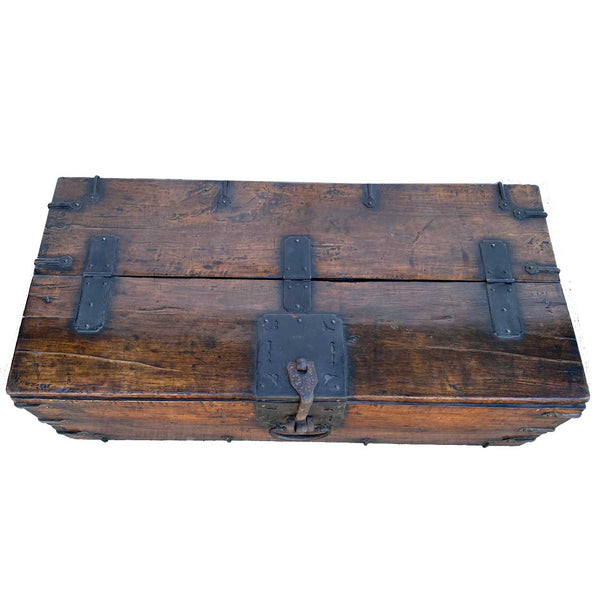 Korean Joseon Dynasty Wrought Iron Mounted Wood Coin Chest (Ton-Kwe)