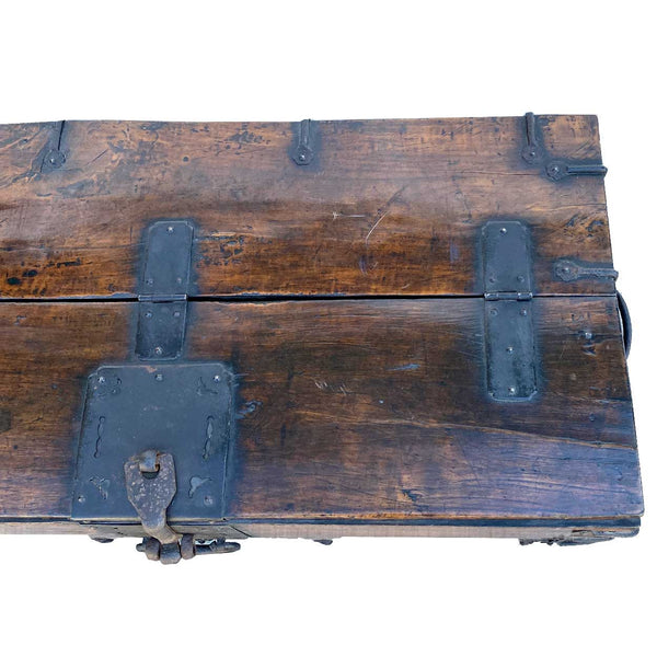 Korean Joseon Dynasty Wrought Iron Mounted Wood Coin Chest (Ton-Kwe)