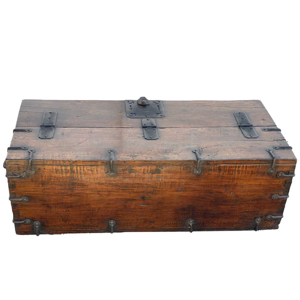 Korean Joseon Dynasty Wrought Iron Mounted Wood Coin Chest (Ton-Kwe)