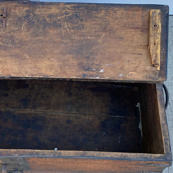 Korean Joseon Dynasty Wrought Iron Mounted Wood Coin Chest (Ton-Kwe)