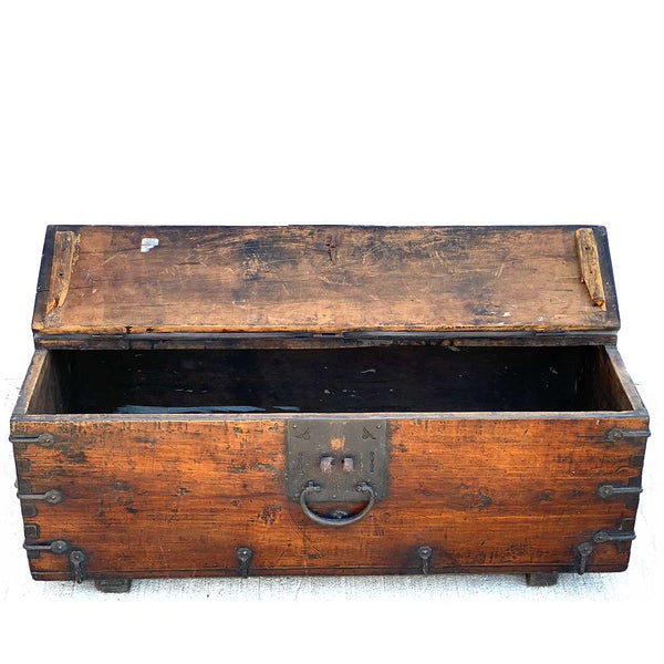 Korean Joseon Dynasty Wrought Iron Mounted Wood Coin Chest (Ton-Kwe)