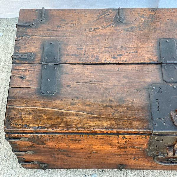 Korean Joseon Dynasty Wrought Iron Mounted Wood Coin Chest (Ton-Kwe)