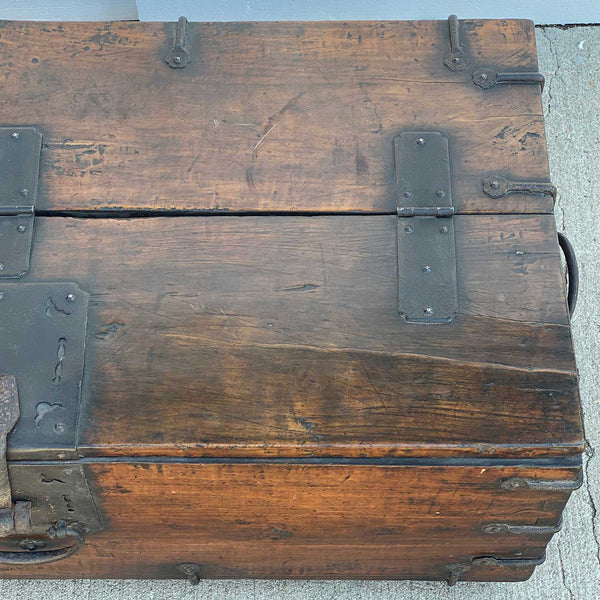 Korean Joseon Dynasty Wrought Iron Mounted Wood Coin Chest (Ton-Kwe)