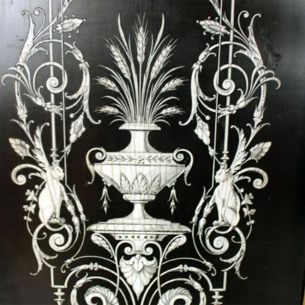 Pair French Napoleon III Ebonized Mahogany, Mother-of-Pearl Cabinet Doors