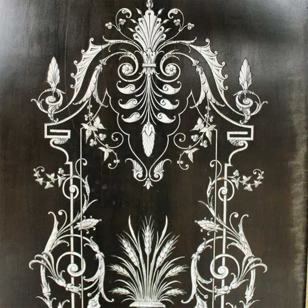 Pair French Napoleon III Ebonized Mahogany, Mother-of-Pearl Cabinet Doors