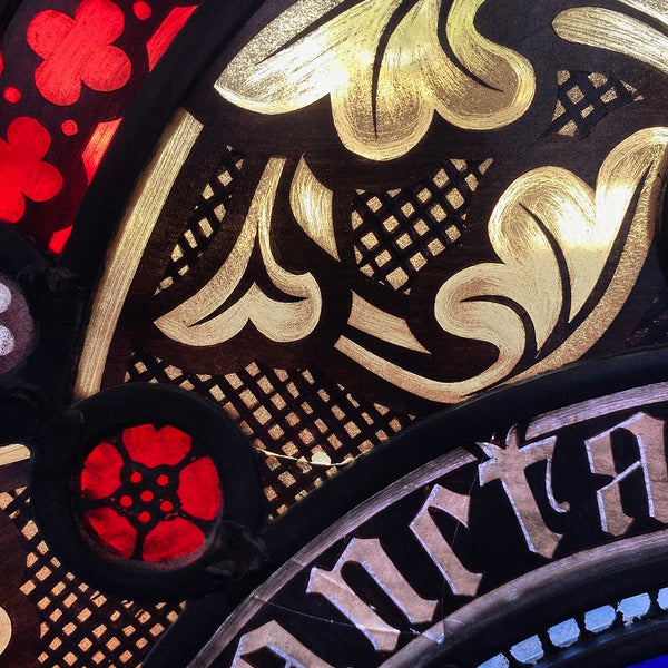 Pair Irish Gothic Revival Stained, Painted, Jewelled and Leaded Glass Windows