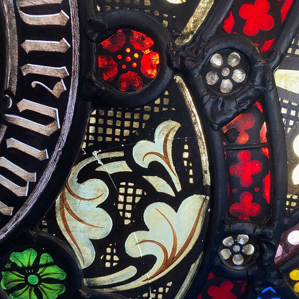 Pair Irish Gothic Revival Stained, Painted, Jewelled and Leaded Glass Windows