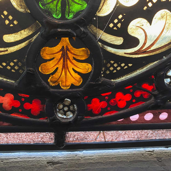 Pair Irish Gothic Revival Stained, Painted, Jewelled and Leaded Glass Windows