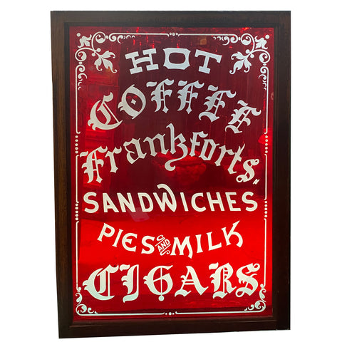 English Flashed Red and Engraved Glass Merchant's Sign Window