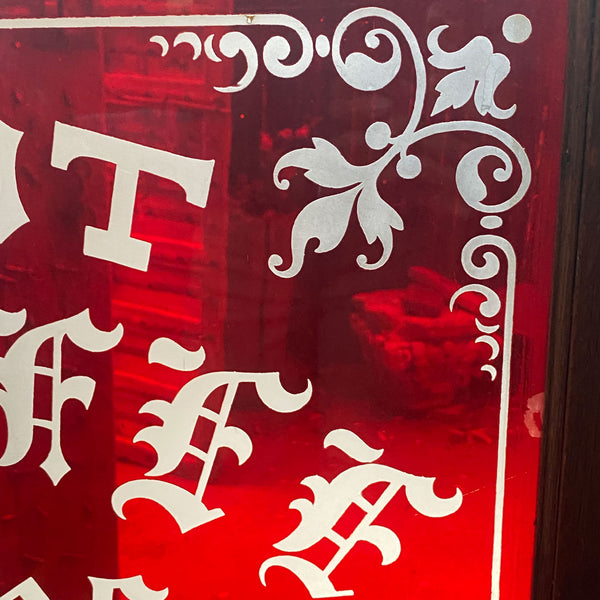 English Flashed Red and Engraved Glass Merchant's Sign Window