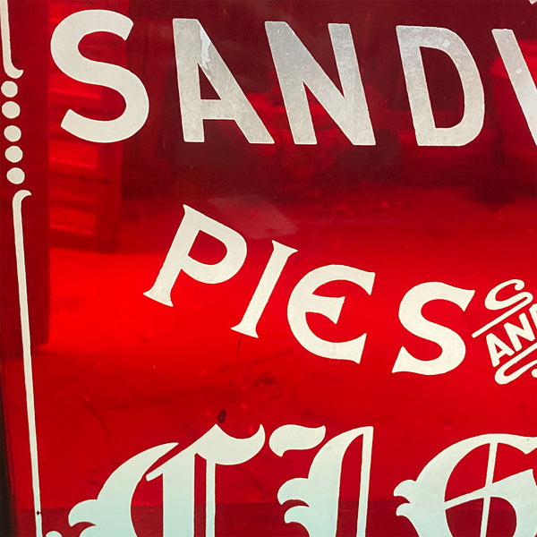 English Flashed Red and Engraved Glass Merchant's Sign Window